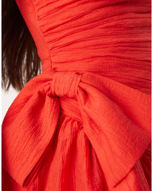 Adara | Red Asymmetric-Neck Maxi Dress With Bow-Detail