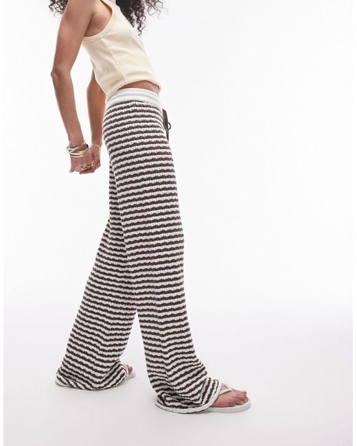 TOPSHOP White Knitted Stripe Trouser