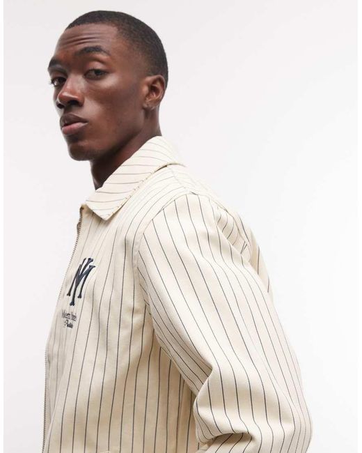Prohibited Natural Belmont Striped Harrington Jacket for men