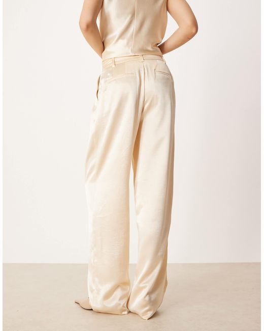 ASOS Natural Tailored Straight Leg Satin Trousers Co-ord