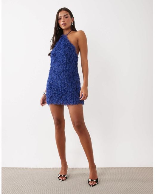 asos blue fringe dress Textured Open Back Halter Mini in badge: pre-order Goodwill Bachelorette Party Size:2-3 Years Perfect for Eid celebrations