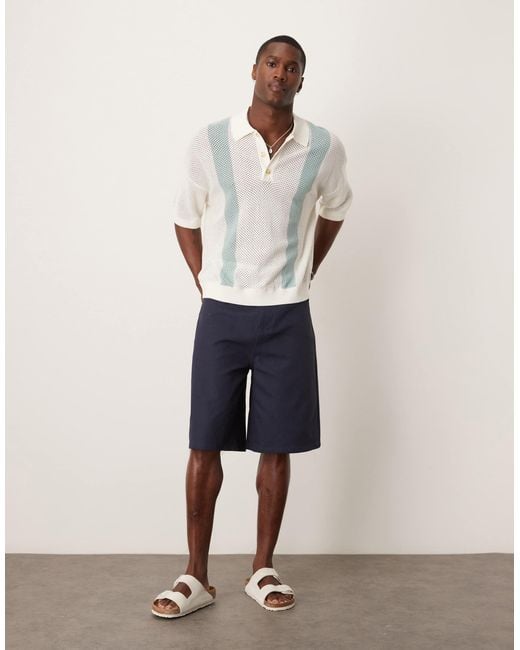 ASOS White Oversized Airtex Textured Knitted Polo for men