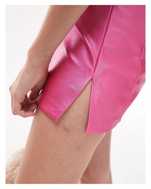TOPSHOP Pink Leather Look Micro Mini Split Skirt