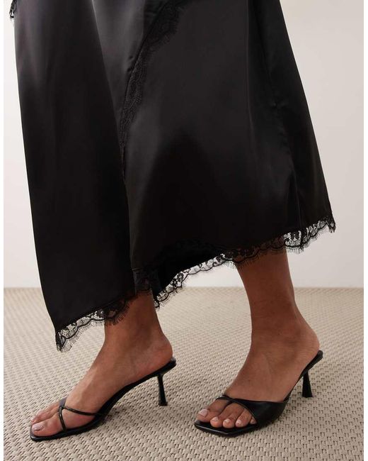 ASOS Black Asos Design Curve Satin Asymmetric Maxi Skirt With Lace Detail