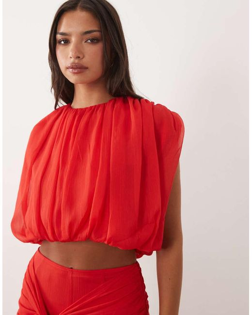 ASOS Red Chiffon Pleat Detail Co-ord Blouse