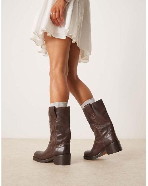 ASOS Natural Caspia Premium Leather Trucker Pull On Boots