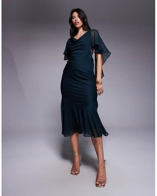 ASOS Blue Cowl Neck Ruffle Hem Maxi Dress
