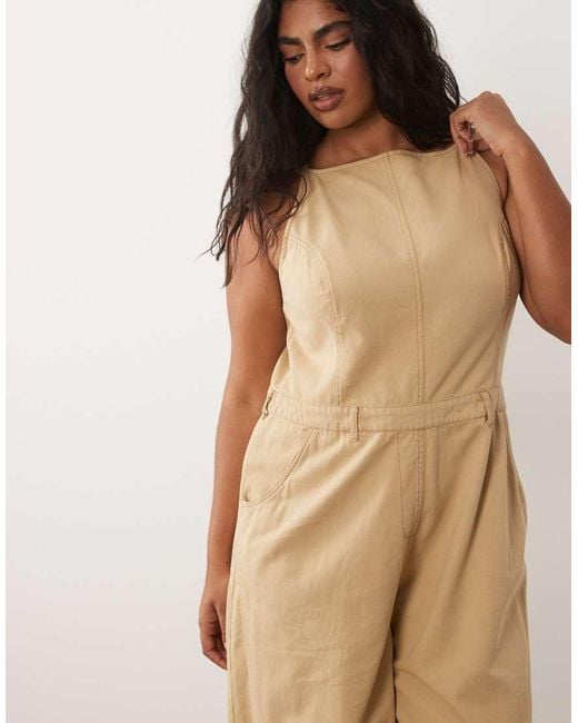 ASOS Brown Asos Design Curve Twill Jumpsuit With Seam Details