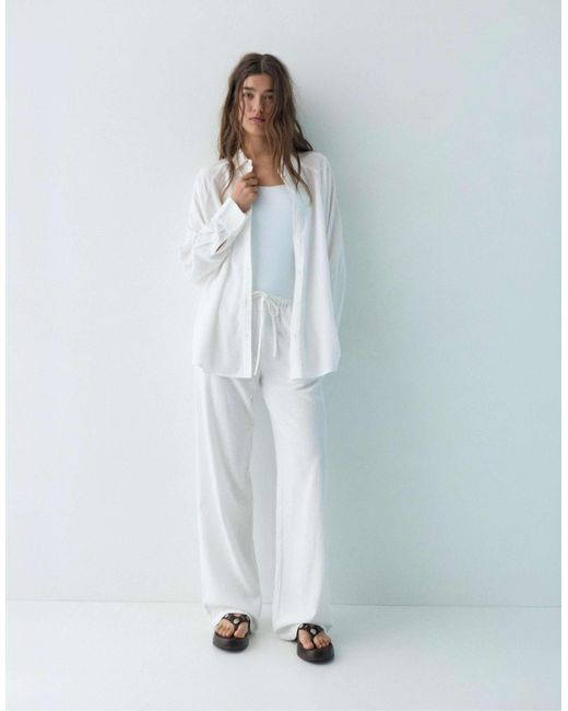 Pull&Bear White – langärmliges hemd aus leinenmix