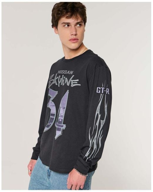 Hollister Blue Long-Sleeve Nissan Skyline Graphic Tee for men