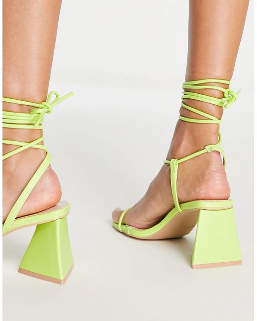 Raid Green Aysha Tie Ankle Mid Heeled Sandals