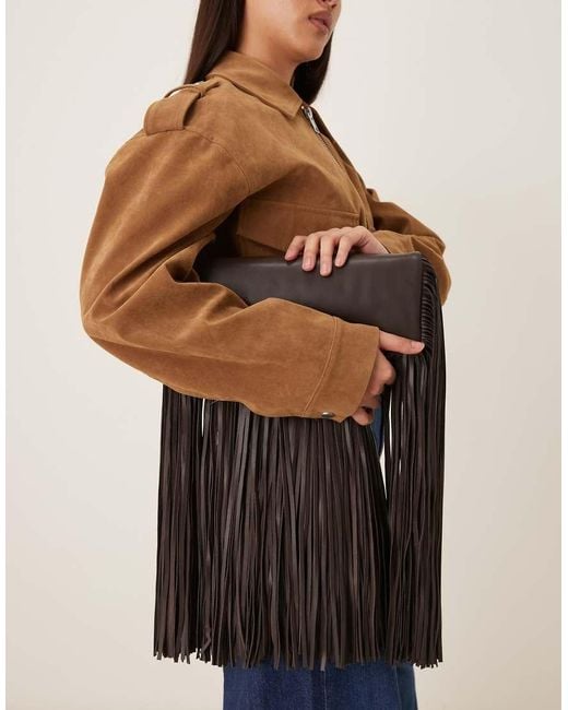 Mango Black Leather Drape Fringe Bag