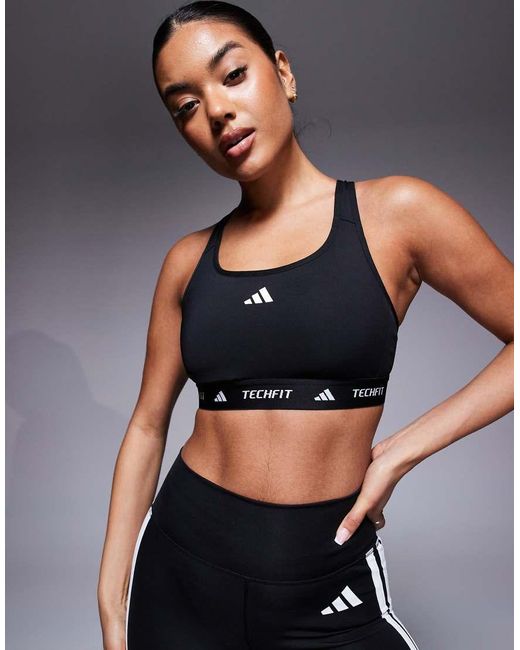 Adidas Originals Black Adidas Training Tech Fit Mid Support Bra