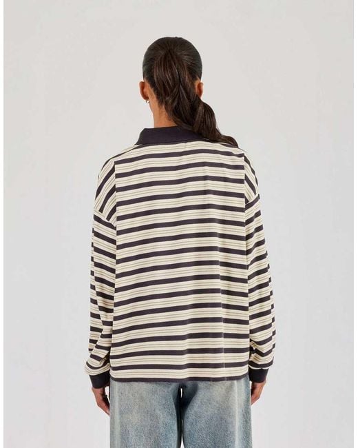 CERNUCCI Gray Oversized Textured Stripe Polo Top