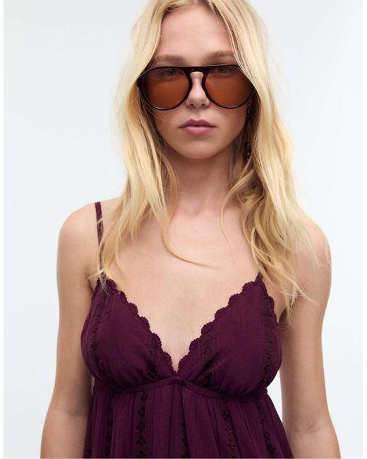 Stradivarius Purple – locker geschnittenes maxikleid