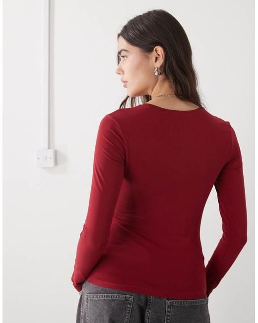 Weekday Red Slim Fit Long Sleeve T-Shirt