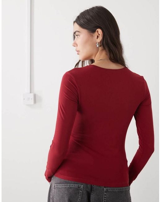 Weekday Red Slim Fit Long Sleeve T-Shirt