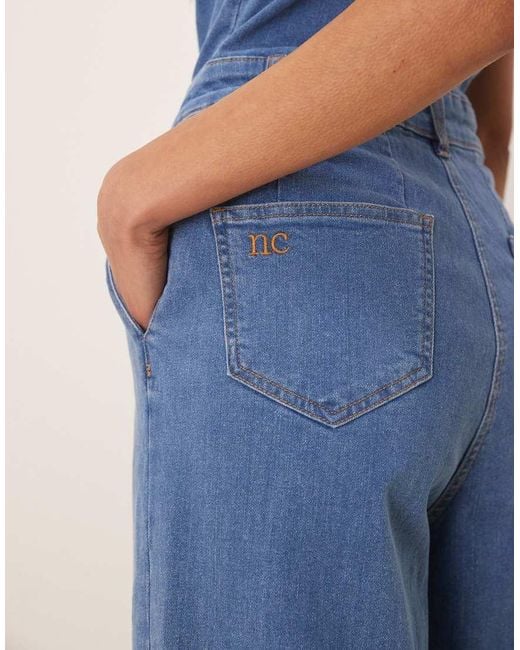 Nobody's Child Blue Aster Button Strappy Denim Jumpsuit