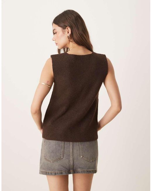 Threadbare Brown Button Down Knitted Singlet
