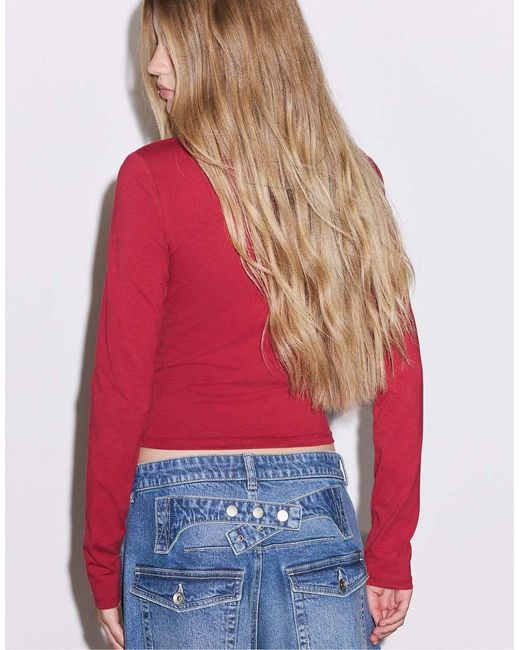 Stradivarius Blue Under-bust Cut Long Sleeve T-shirt