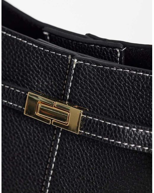 Gina Tricot Black Long Strap Midi Bag With Belt Buckle Detail