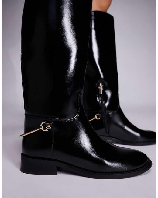 River Island Black Faux Leather Riding Knee High Boots