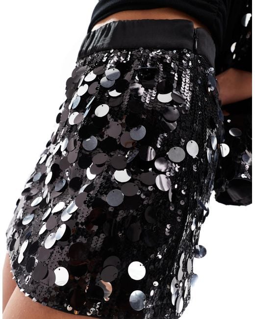 ASOS Black Asos Design Petite Disco Sequin Tailored Mini Skirt Co-ord
