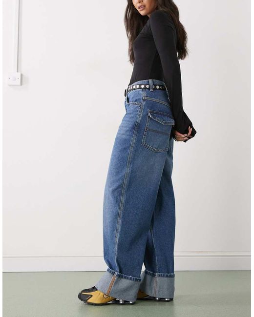 Collusion Blue X002 baggy Jeans With Cinch Back And Turn Up Hem