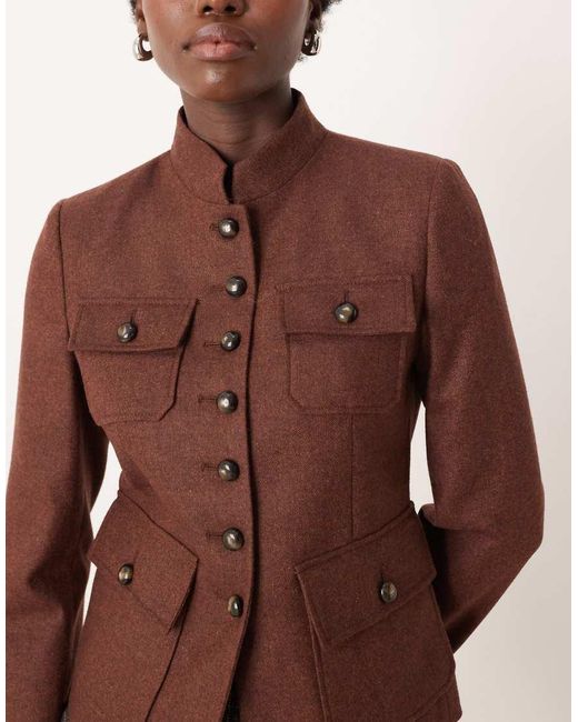 Mango Brown Wool Mix Utility Short Jacket