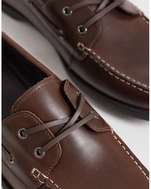 Mango Brown 100% Leather Lace Up Loafers With Contrast Stitch for men
