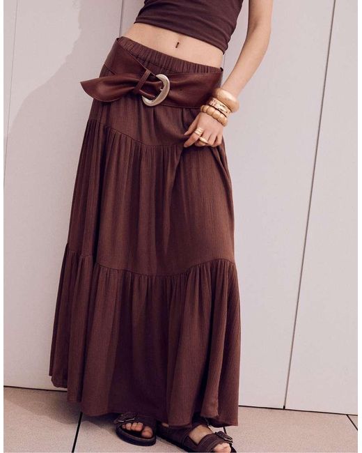 Stradivarius Brown Boho Maxi Skirt