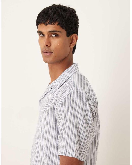 Camisa Azul A Rayas De Manga Corta De Sirsaca De Abercrombie & Fitch de hombre de color White