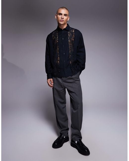 ASOS Blue Relaxed Shirt With Lace Insert for men