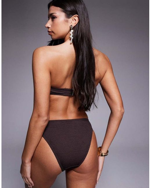 South Beach Brown High Rise Bikini Bottom With Pearl Detail
