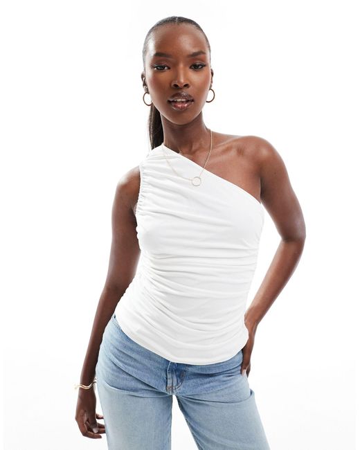 River Island White Asymmetric Ruched Top