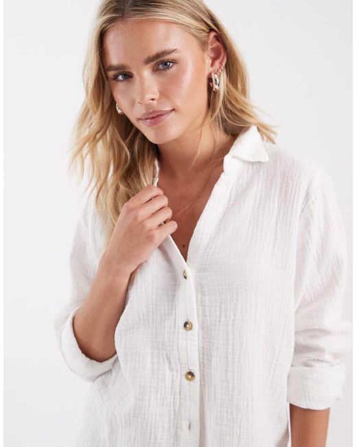 Only Petite White Long Sleeve Cheesecloth Shirt