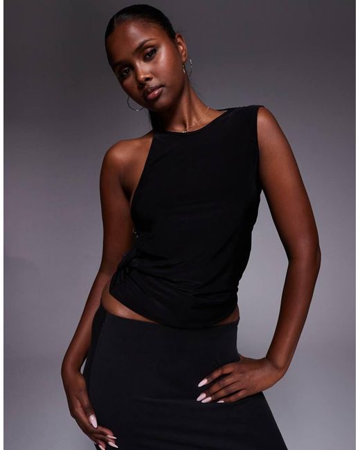 Fashionkilla Blue Exclusive Double Sculpted Slinky High Neck Open Side Bead Detail Top