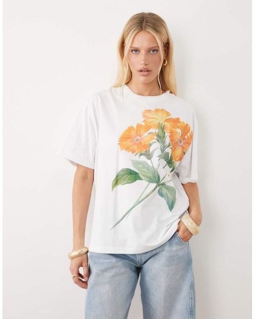 ASOS Blue Slub Jersey Oversized T-Shirt With Flower Print