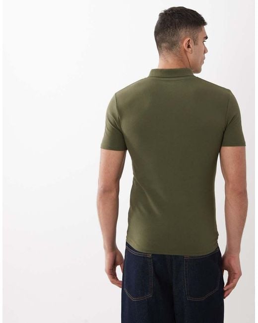 ASOS Green Essentials Muscle Fit Polo for men