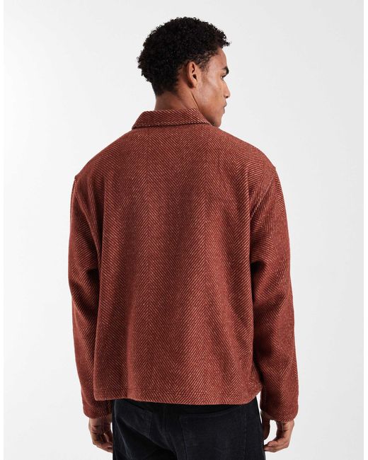 Chemise coupe carrée oversize en imitation laine à chevrons - rouille ASOS pour homme en coloris Red