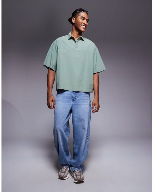 ASOS Blue Boxy Oversized Overhead Textured Shirt for men