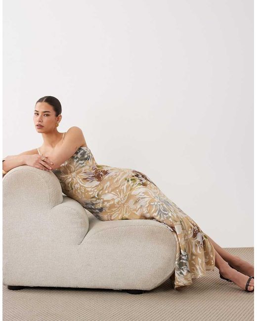 ASOS Natural Devore Printed Slip Maxi Dress
