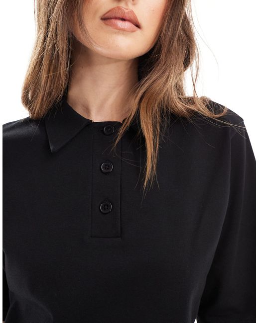 ASOS Black Collared Placket Mini T-shirt Dress