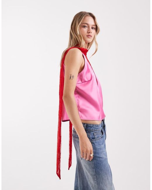 Never Fully Dressed Pink Lace Trim High Neck Top Co-Ord