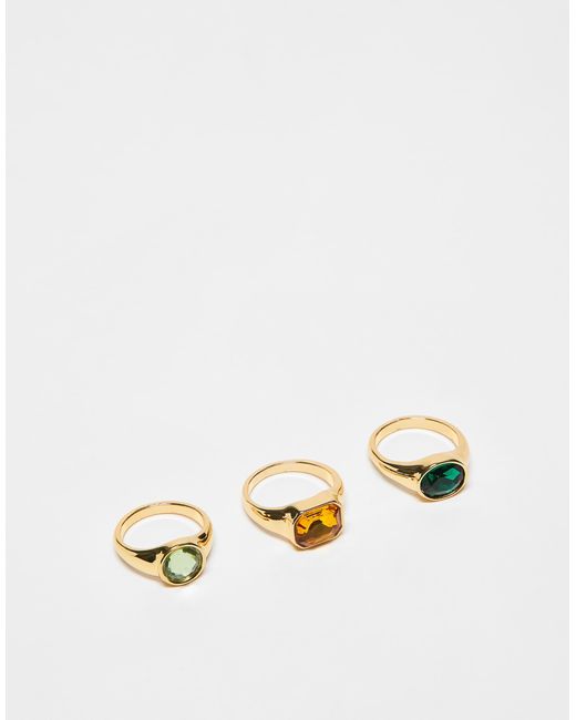 ASOS Metallic Multi-pack Of Rings With Colourful Stone-setting