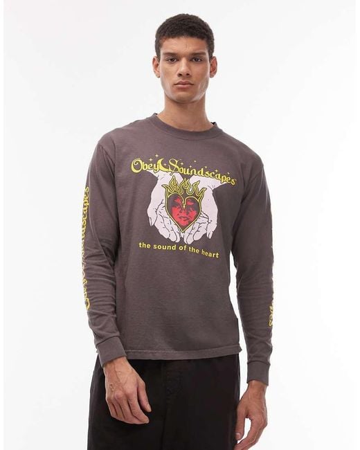 Obey Gray Soundscapes Long Sleeve T-Shirt for men