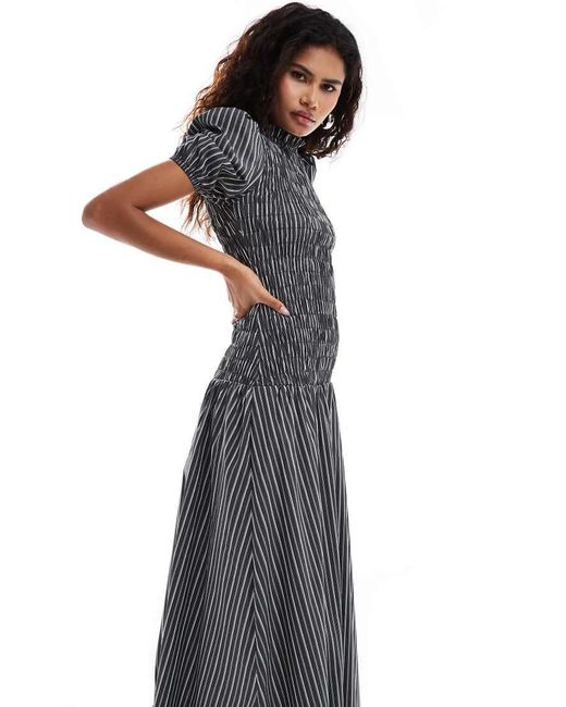 Glamorous Blue Shirred High Neck Maxi Dress
