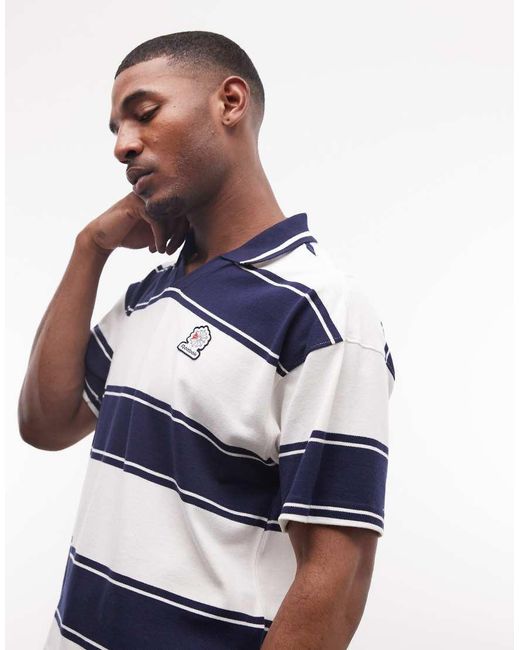 Reebok Blue Knitted Stripe Polo On Off White And Navy - Exclusive To Asos for men