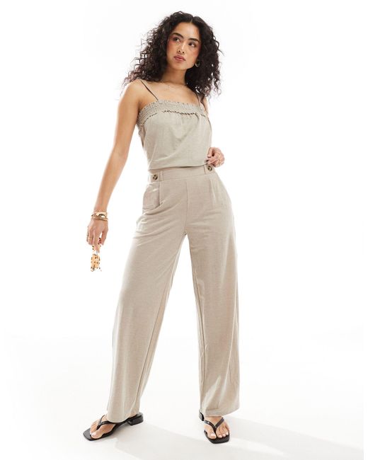 Jdy Natural High Waisted Crop Wide Fit Trousers Co-ord