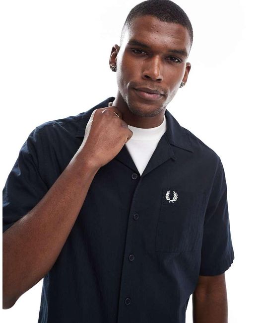 Camicia A Maniche Corte Con Rever di Fred Perry in Blue da Uomo